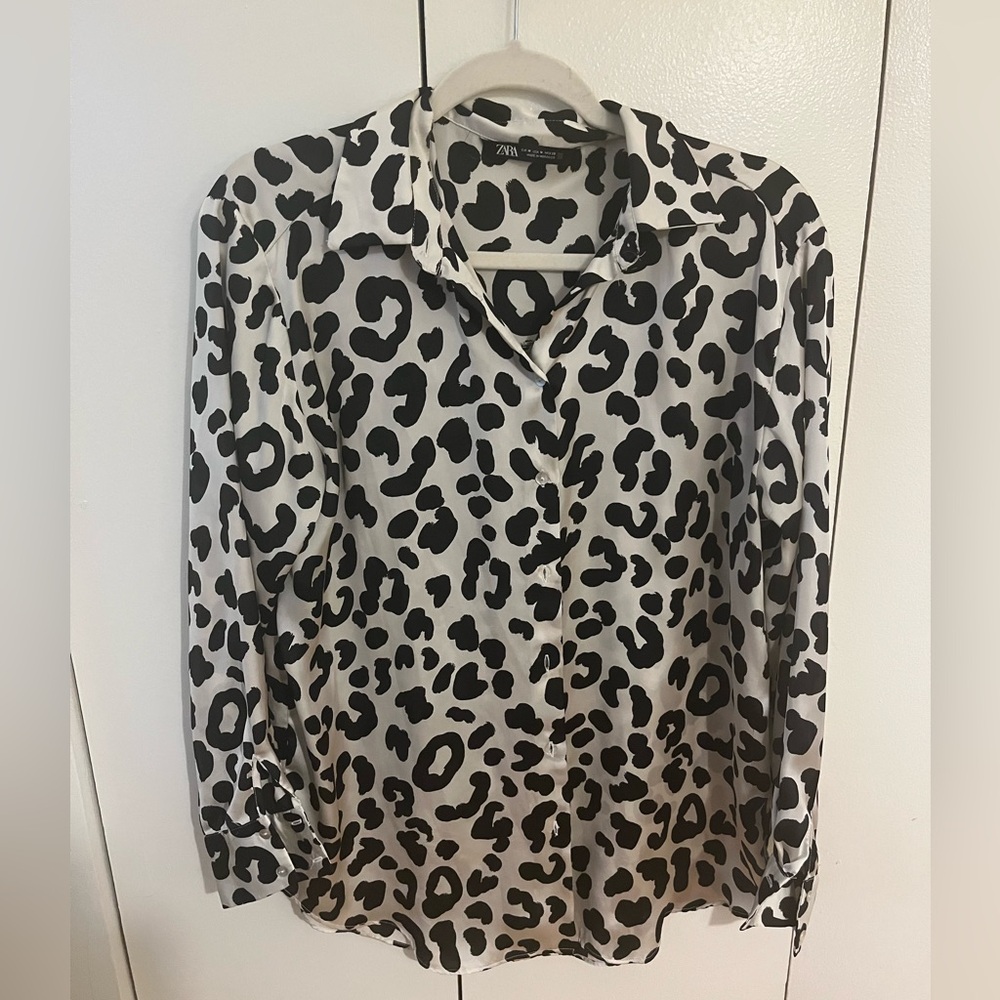 Leopard Print Satin Button Down Shirt | Zara